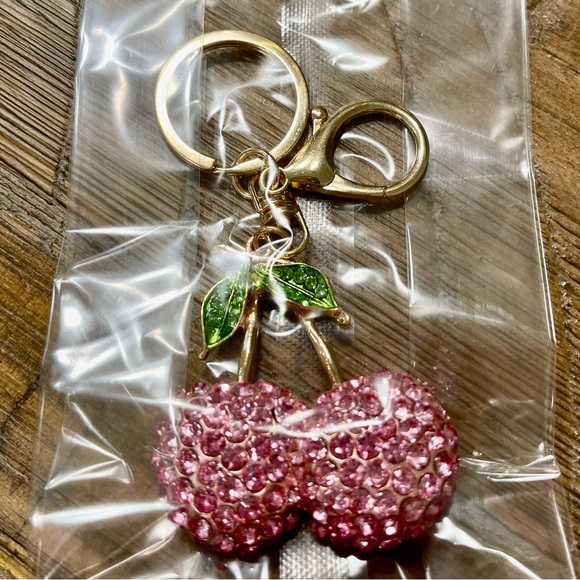 Pink Rhinestone “Cherry” Keychain / Bag Charm - Picture 2 of 4